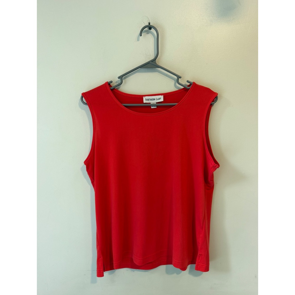 Southern Lady Red Sleeveless Tank Top Scoop Neck Side Slit Shell Size M 4478